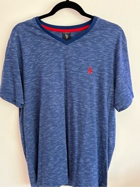 U.S. Polo Assn. Heathered Blue V-Neck Short Sleeve Tee with Red Logo